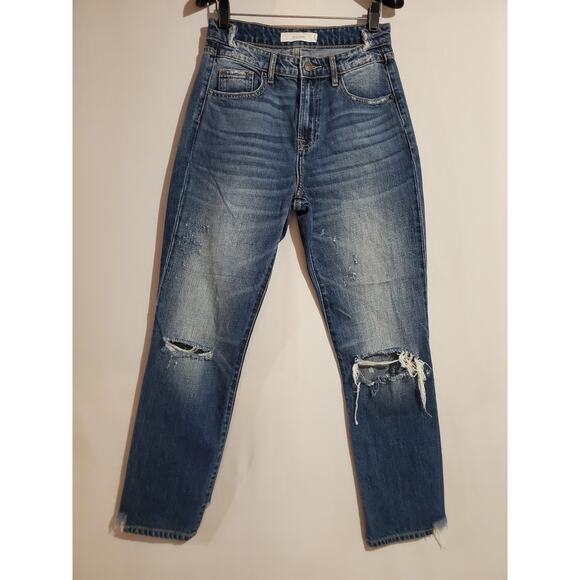 Hidden Jeans Tracey Distressed High Rise Mom Jeans Womens Size 25 Thrashed Blue - Picture 1 of 11